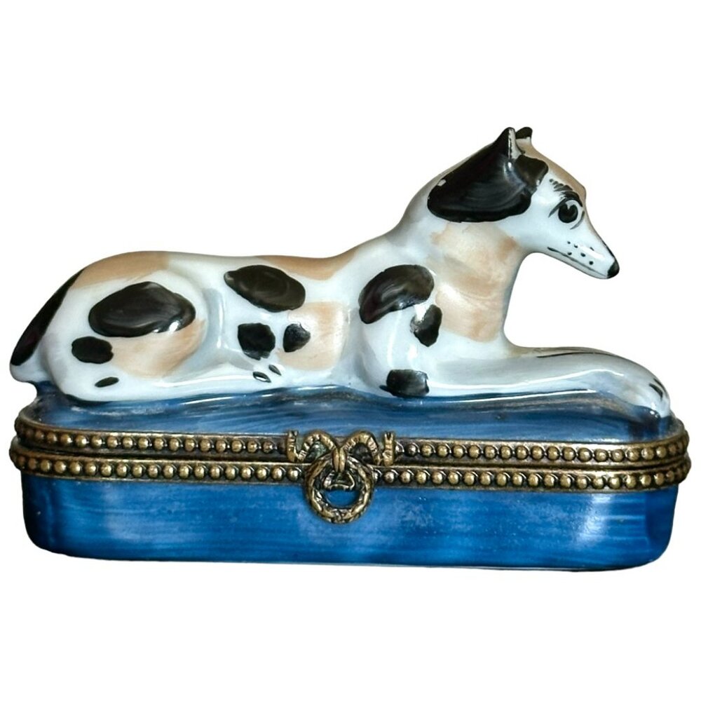Rare Perfection Limoges  “Reclining Dog” Trinket Box